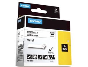 Tape DYMO Rhino vinyl sort/hvit 9mm 